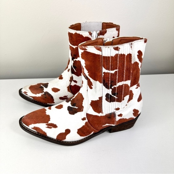 Animal Print Cow Boots Brown and White Mob Wife Western Cowboy Size 6 1/2 Medium - Picture 3 of 15